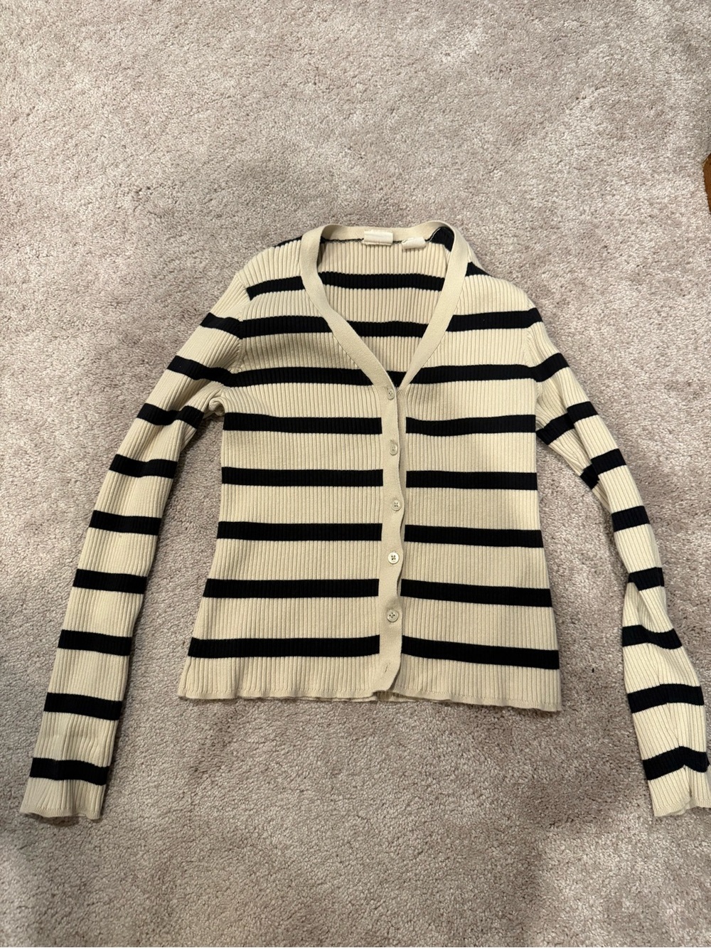 Levi’s Striped V-Neck Button Cardigan - Cream and Black